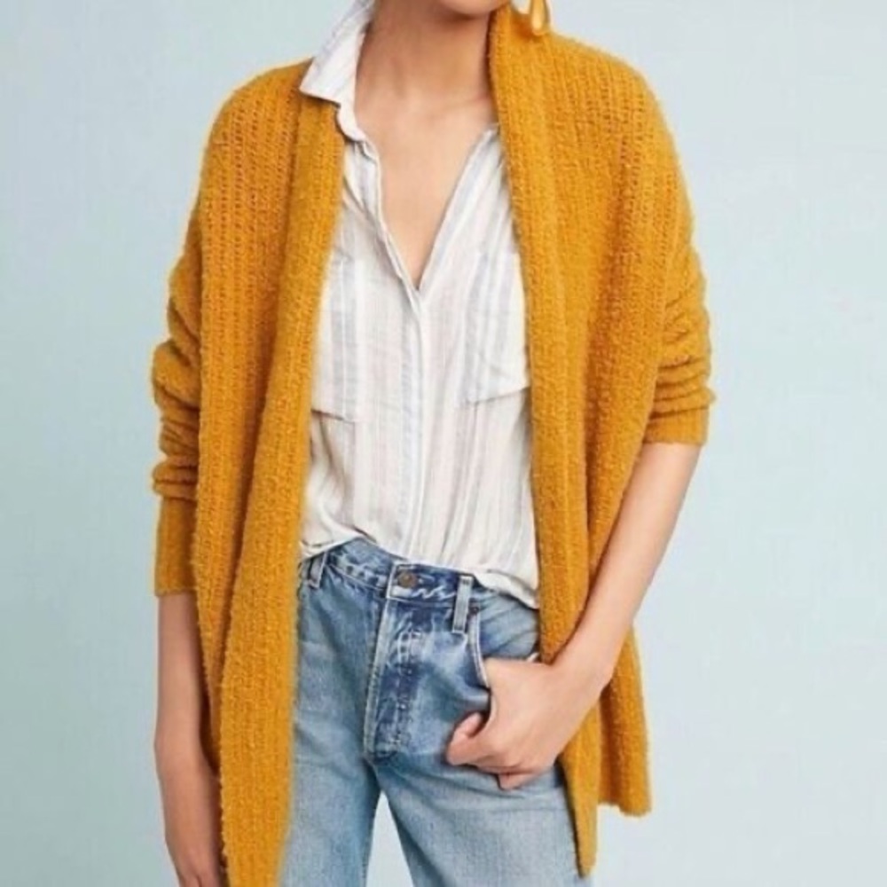 Anthropologie Sleeping on Snow Wool Alpaca Mustard Yellow Cardigan Sweater - Picture 4 of 11